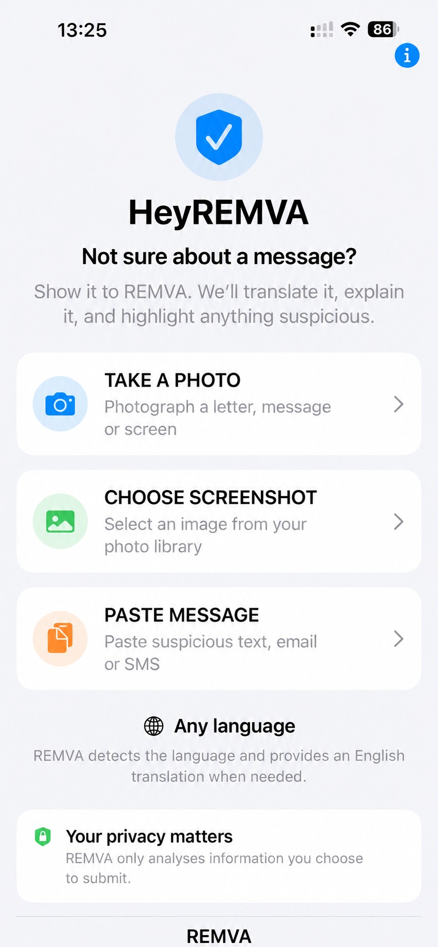 HeyREMVA home screen
