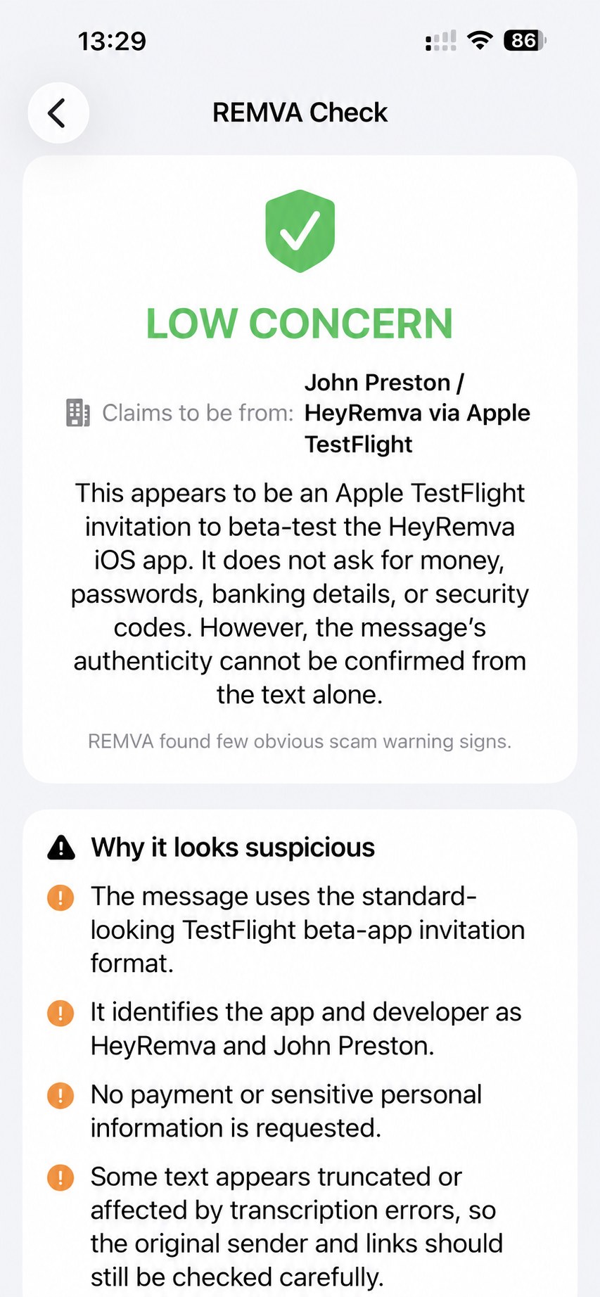 HeyREMVA review screen